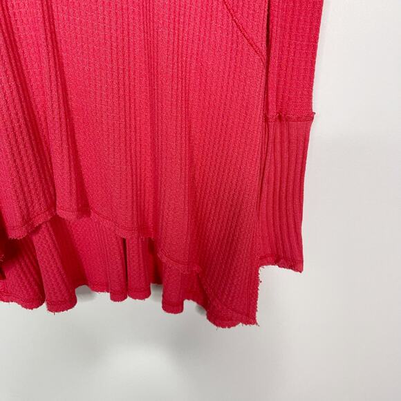 Free People Small S Red Pink Sunset Park Drippy Thermal Waffle Knit Tunic Top - Picture 5 of 14